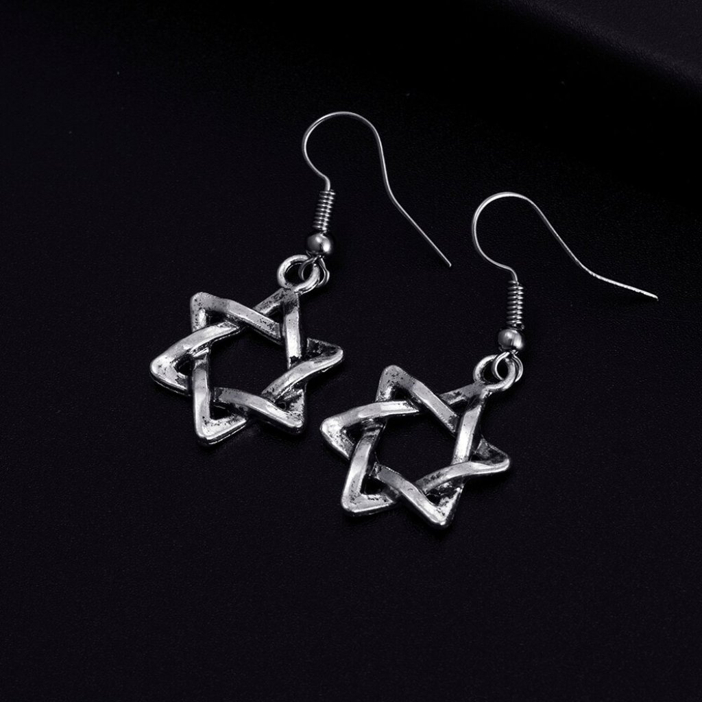 Vintage Hexagonal Star Dangle Antique Color Plated Earrings For Woman , K447